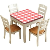 Checkered Fitted Polyester Tablecloth Square, Red White Lattice Elastic Edge Decor Tablecloths, Dust & Wrinkle Proof Fabric Table Cover, For Indoor Picnic BBQ Table Cloth Use, Fits 34"x34" Table