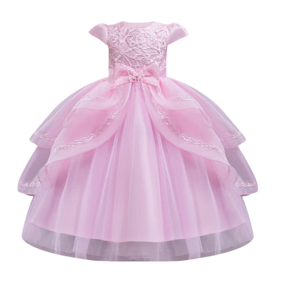 RMGVDSD Girls Spring Dresses Sequins Embroidery Flower Girl Long Dress A-Line Pageant Gown Wedding Birthday Princess Formal Party Tulle Dress 3-4 Years