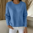 thumbnail image 2 of BELTNOV Women Solid Crew Neck Pullover Sweater Soft Knit Long Sleeve Tops Ribbed Cuffs Hem Loose Straight Warm Casual Winter Daily Outfit Sky Blue, 2 of 5