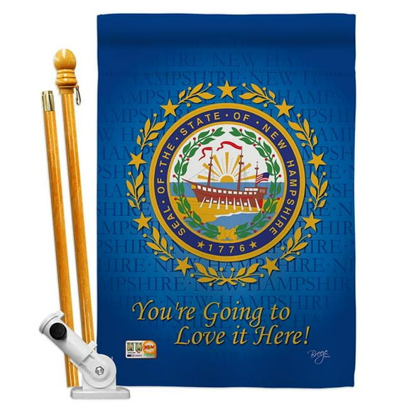 Breeze Decor BD-SS-HS-108145-IP-BO-D-US13-BD 28 x 40 in. Vertical New Hampshire Americana States Impressions Decorative Double Sided House Flag Set with Pole & Bracket Hardware