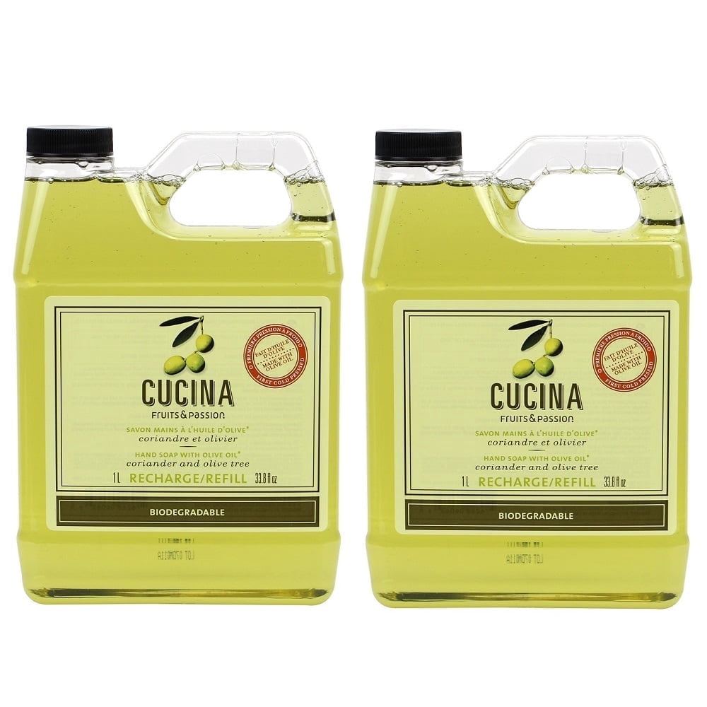 Fruits & Passion [Cucina] Coriander and Olive Tree Biodegrade Hand Soap Refill 33.3 Ounces - 2 Pack