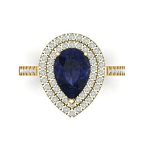 Halo Engagement Ring for Women - 2.48ct Simulated Blue Sapphire in 18K Yellow Gold Promise Ring