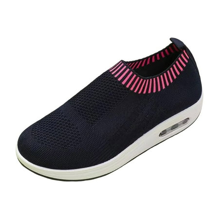 Fauean Slip on Sneakers Women Thick Sole Shoes Fashionable Outdoor Comfortable Sneakers Navy Size 37