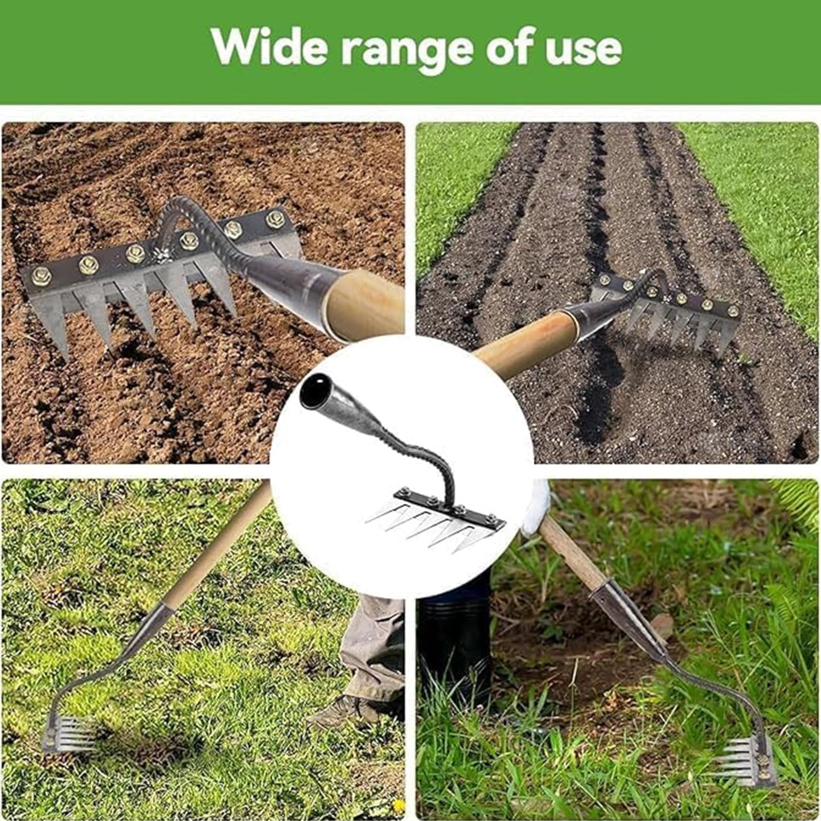 Carbon Steel Garden Hand Rake, Heavy-Duty Garden Hand Weed Puller with Carbon Steel Teeth, for Gardening, Yard Lawn, Flower Beds, Soil Cultivation