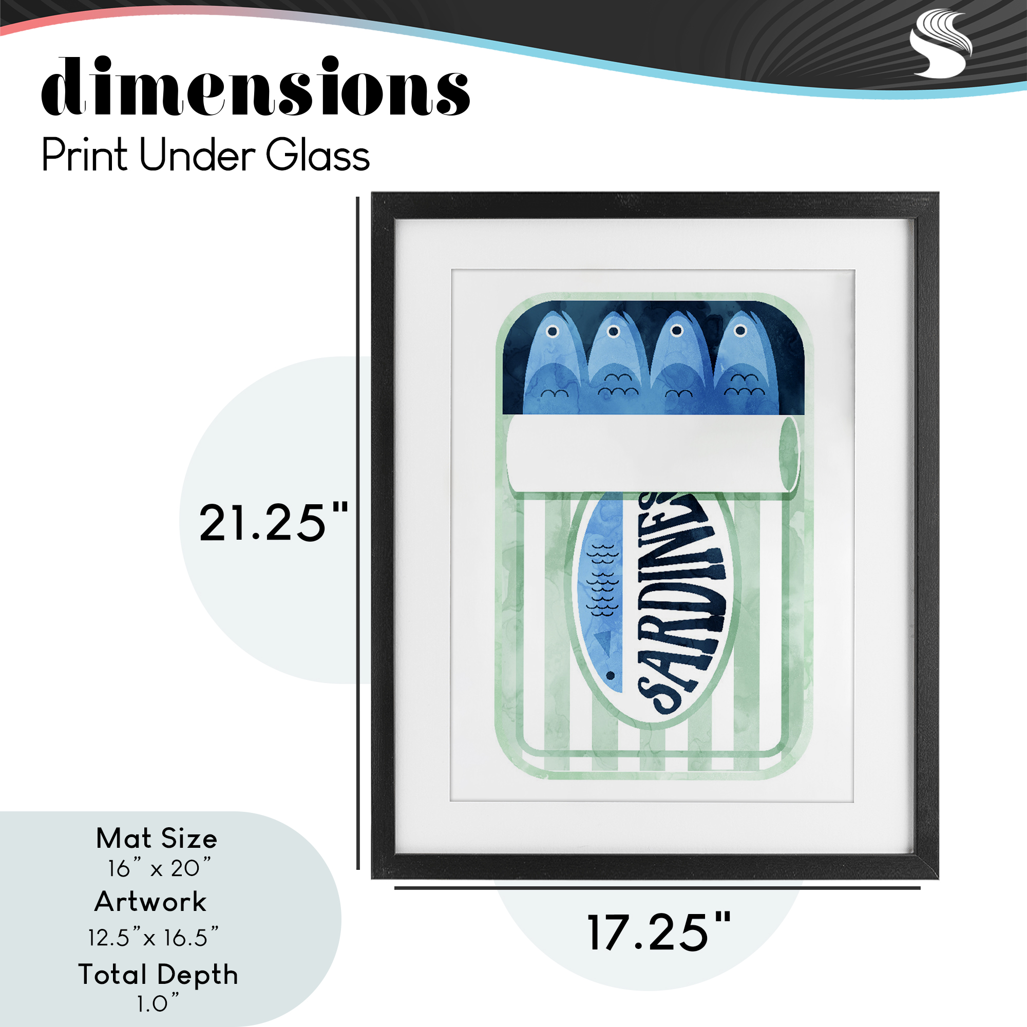 Green Stripe Sardine Tin Black Framed Print Under Glass, design by Daphne Polselli
