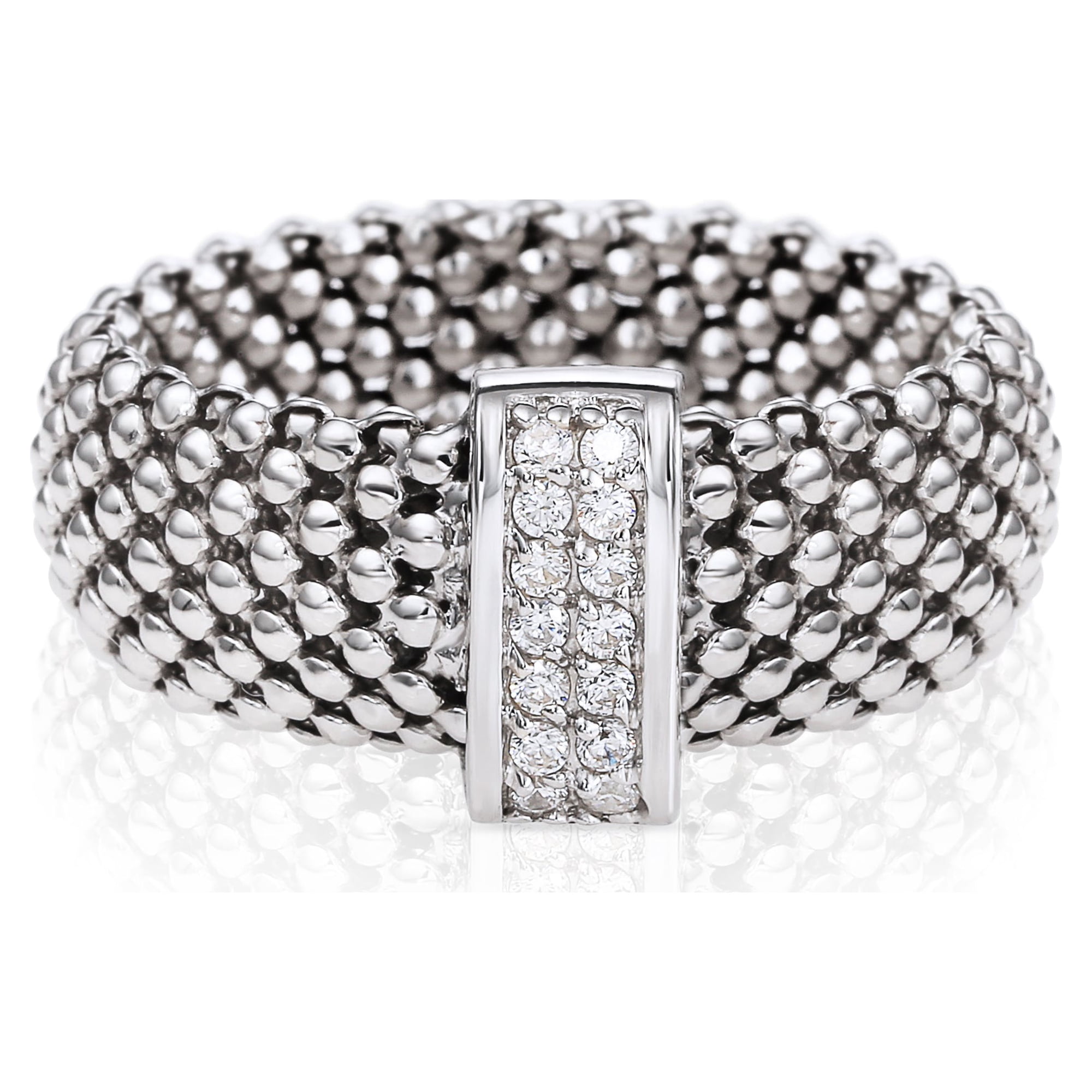 Tilo Jewelry .925 Sterling Silver Italian Design Ring with Cubic Zirconia CZ Stones | Size 9 | Women, Men, Unisex