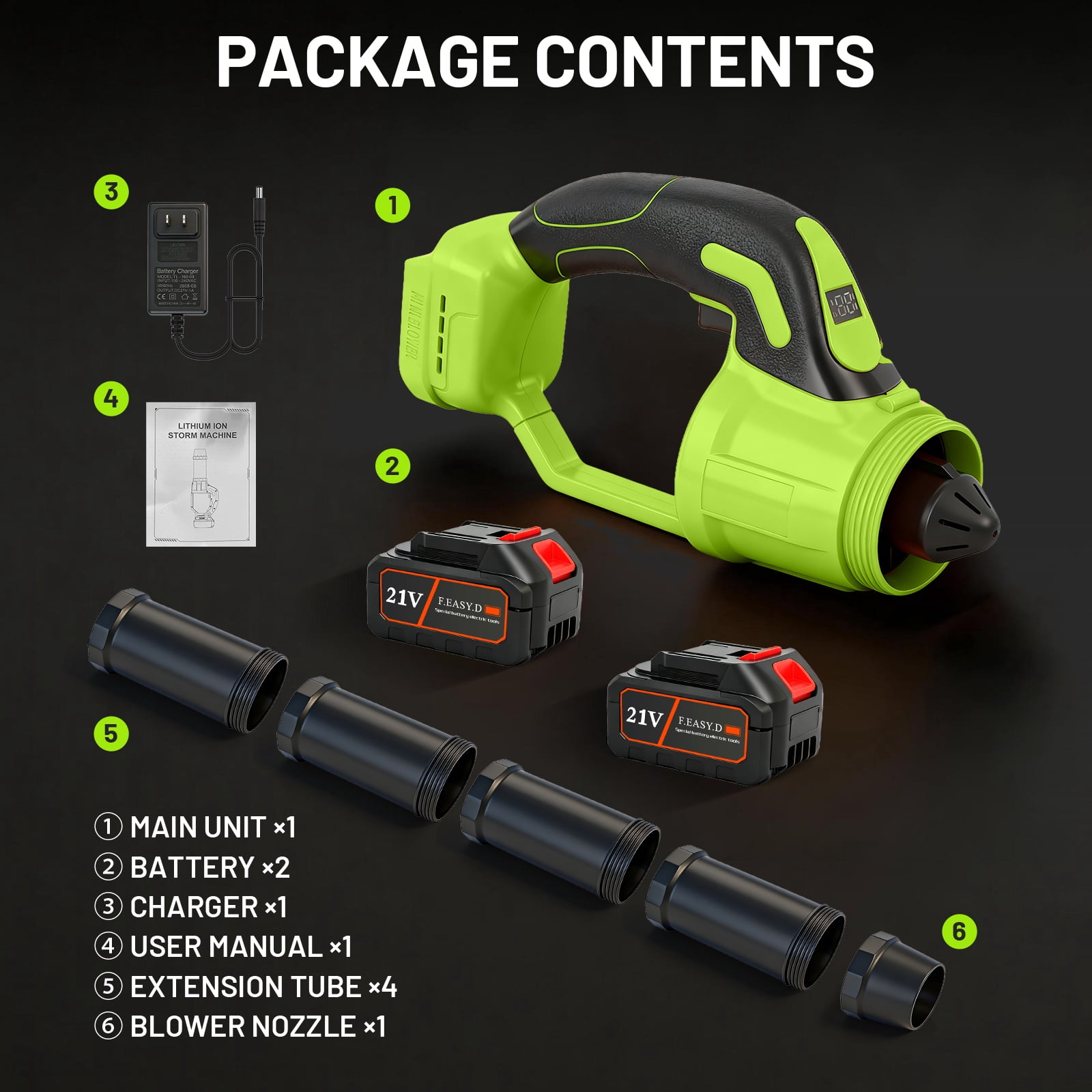 Leaf Blower Cordless, 2 x 4000mAh Batteries & Fast Charger Set, Variable Speed Mode, Lightweight Handheld Electric Leaf Blower for Lawn Care, Yard, Garden, Patio & Outdoor Cleanup