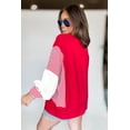 thumbnail image 3 of Women's Fiery Red Striped Colorblock Sweatshirt – Casual Long Sleeve Daily Wear | XL, 3 of 10