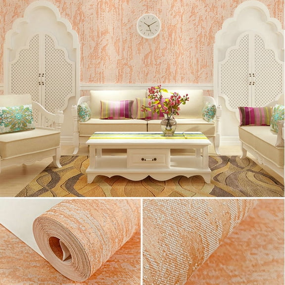 Zhuge 1 Roll 31 ft×21 in Embossed Textured Non-Adhesive Wallpaper, Durable Traditional Paper Wall Covering for Bedroom, Kitchen & Living Room (Not Peel and Stick), Orange A