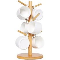Mug Holder Tree, Coffee Cup Holder, Countertop Mug Tree, Coffee Mug Holder for Counter Stand, Bamboo Mug Rack & Tea Cup Organizer, Bamboo Coffee Counter Bar Accessory with 6 Hooks