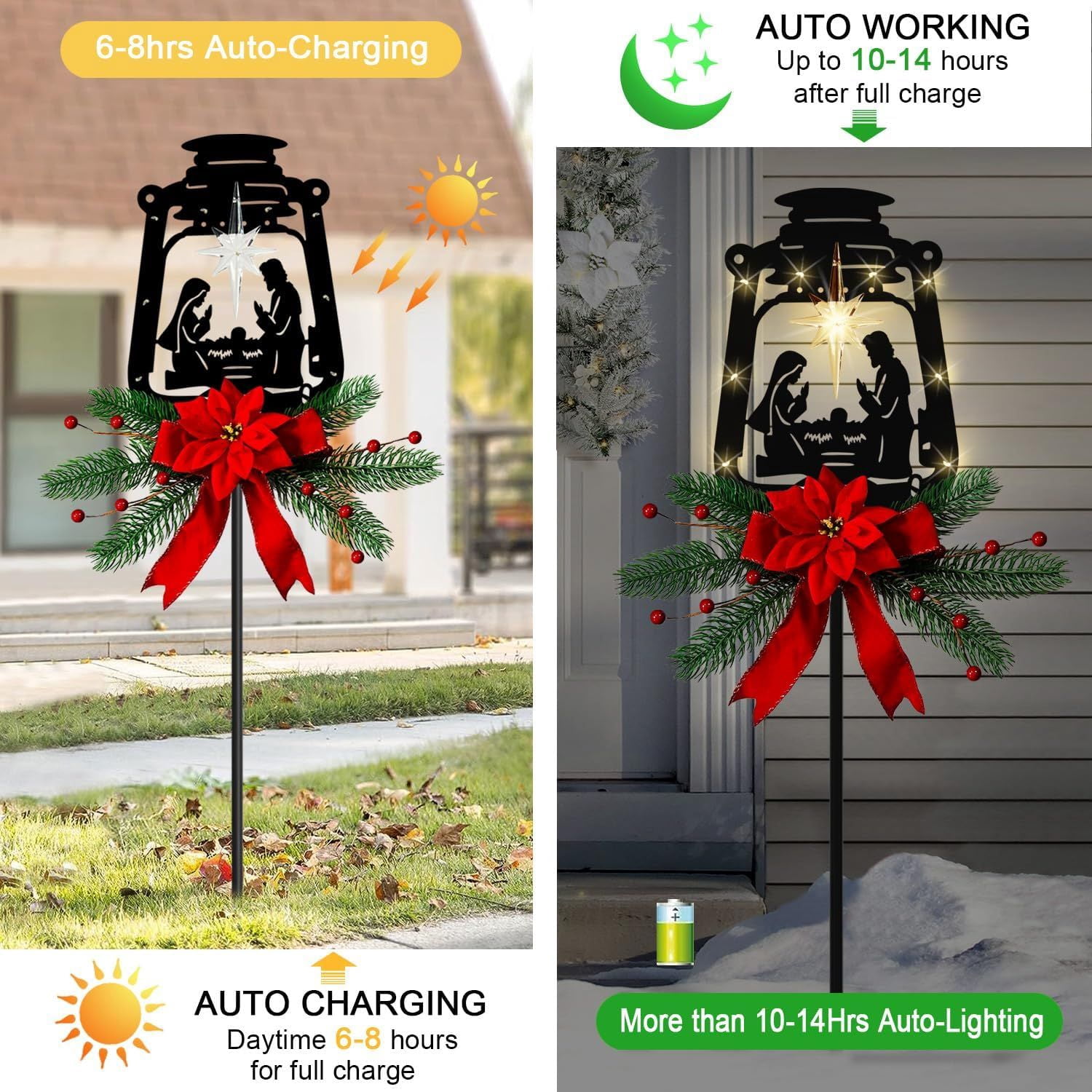 Christmas Garden Jesus Scene Decor, Solar Lighted Outdoor Nativity Set with 9 LED Lights, Christmas Decoration for Indoor Outdoor Holiday Party Garden Yard Lawn Decor