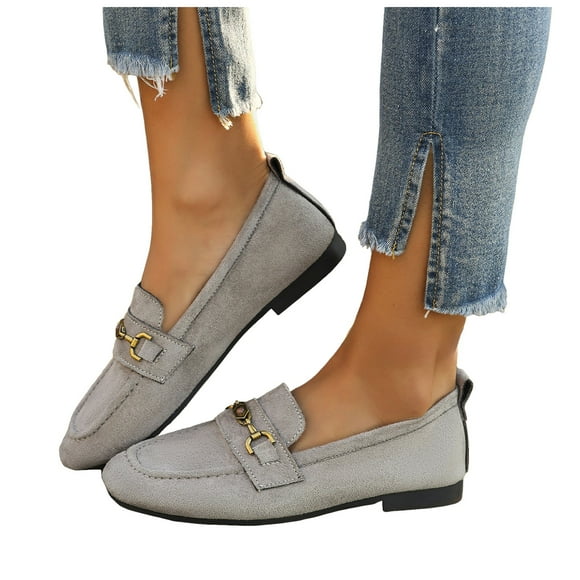 Pandaie Loafers for Women Comfortable Square Toe Casual Slip on Flats Shoes Lightweight Office Business Work Walking Shoes Grey 8.5