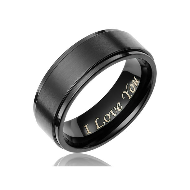 Binnen Veroveren Manga Cavalier Jewelers Mens Wedding Band in Titanium 8MM Black Plated Ring -  Engraved I Love You - Walmart.com