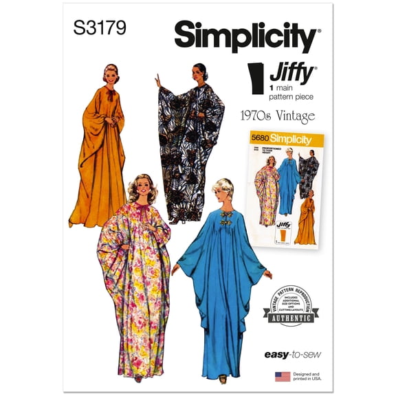 Simplicity Sewing Pattern 3179 - 1970's Misses' Jiffy Caftan, Size: OS (One Size)