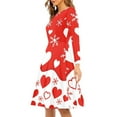 thumbnail image 2 of Renewold Trendy Long Sleeve Women Dresses for Special Occasions Women Valentine's Day Knee Length Flared Dress Plus Size 2XL Snowflake Heart Cover Up Dress, Red, 2 of 7