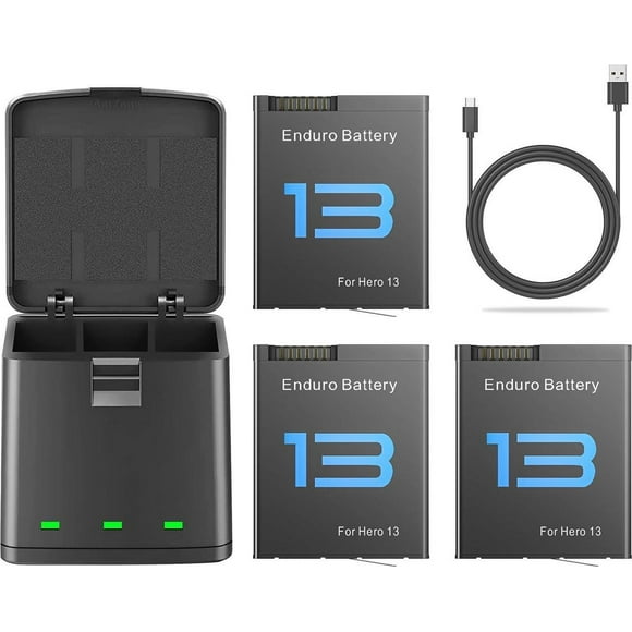 For Gopro Hero 13 Battery 3-Pack 2100mAh and USB Storage 3-Channel Fast Charger Fully Compatible with Go Pro Hero 13 Black