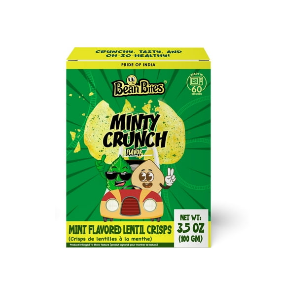 Bean Bites | Minty Crunch Lentil Crisp 3.53 oz (100 g) | Round Crunchy Crisps | Heat in Oven (up to 60 secs), Plant Based Protein, Vegan Crisps, Healthy Poppadom Snack By Pride of India