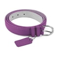 thumbnail image 2 of Womens Leather Belt - Solid Color Basic Pu Bonded Leather Dress Belt - Silver Polished Belt Buckle by Belle Donne - Dark Purple Large, 2 of 3