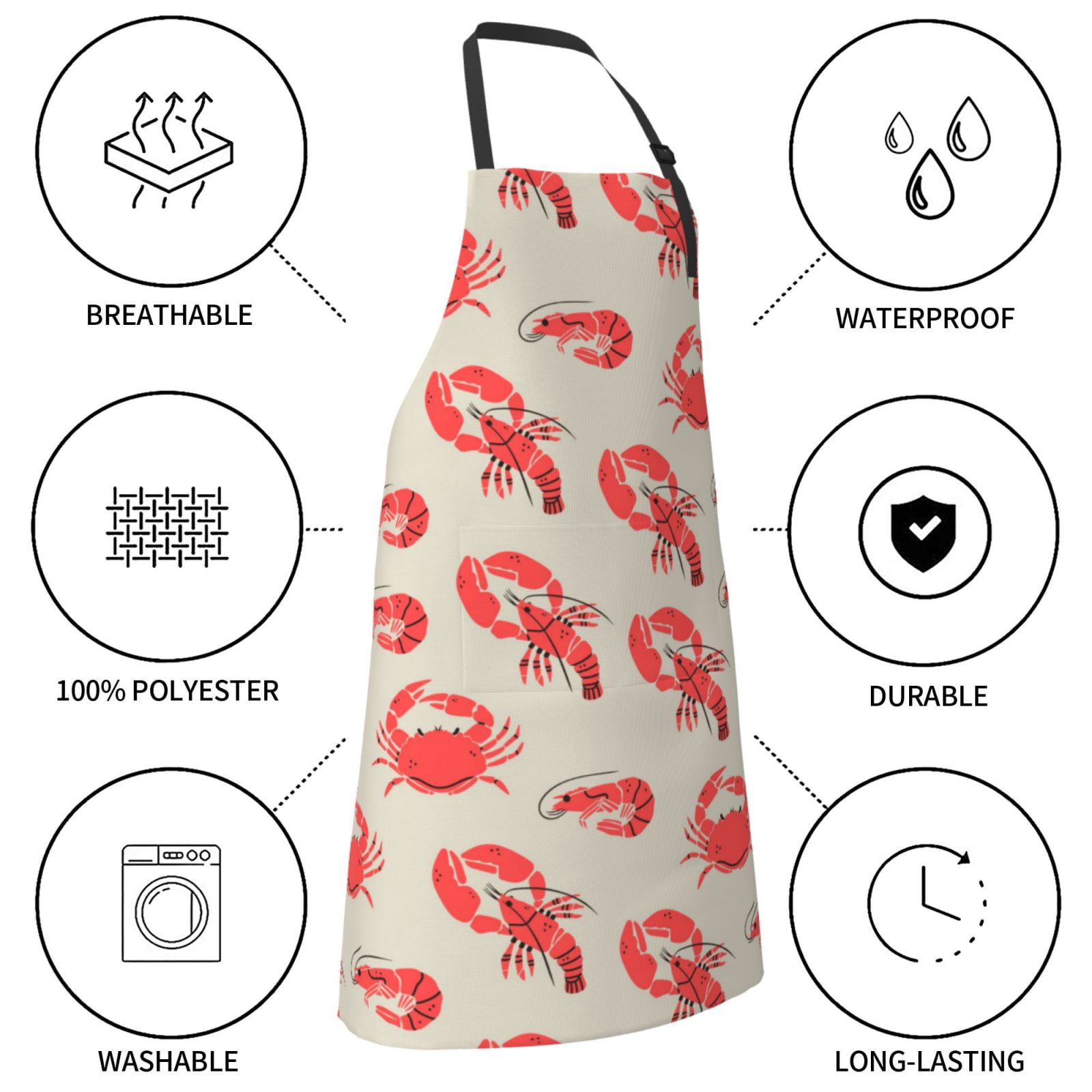 Kdxio Crab Lobster 1 Apron with Pockets Adjustable Kitchen Aprons for Men Women Waterproof Aprons for Cooking,Drawing,Crafting, Baking Household Cleaning