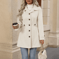 thumbnail image 4 of Women's Wool Blend Button Front Coat, Belted Mid-Length Overcoat, Elegant Lapel Collar Woolen Jacket Outerwear for Fall Winter 01-Beige XL, 4 of 5