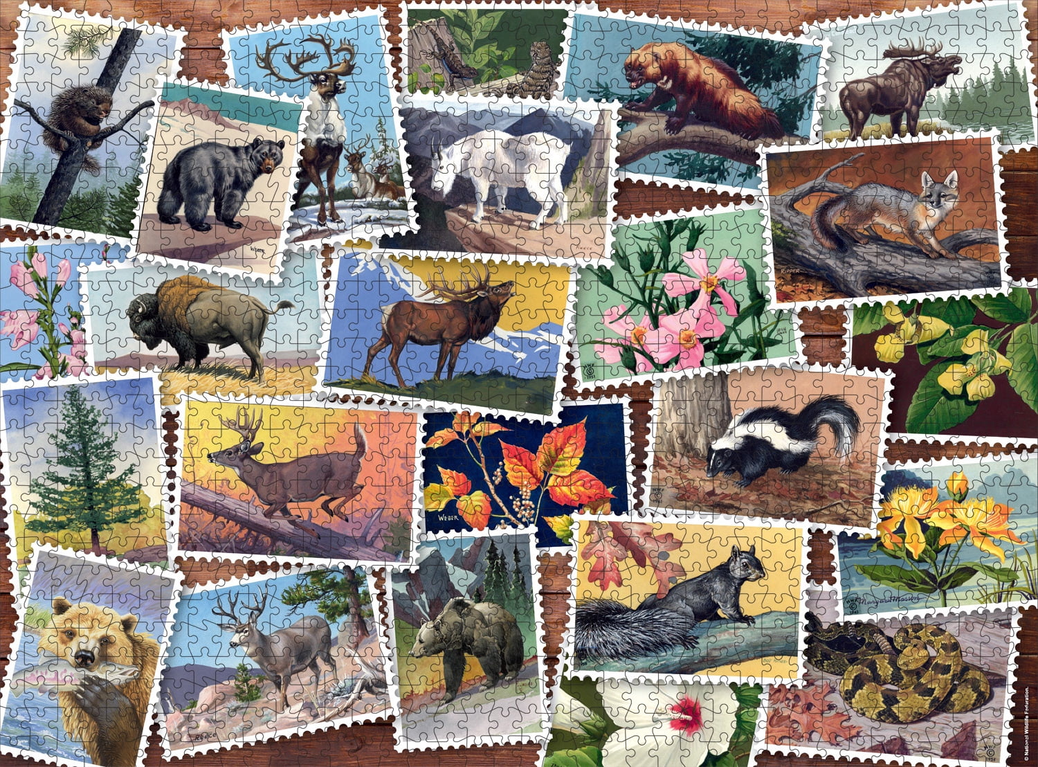 Buffalo Games National Wildlife Federation Stamp Collage 1000-Piece 26.75 x 19.75-inch Interlocking Jigsaw Puzzle for Adults Ages 14+