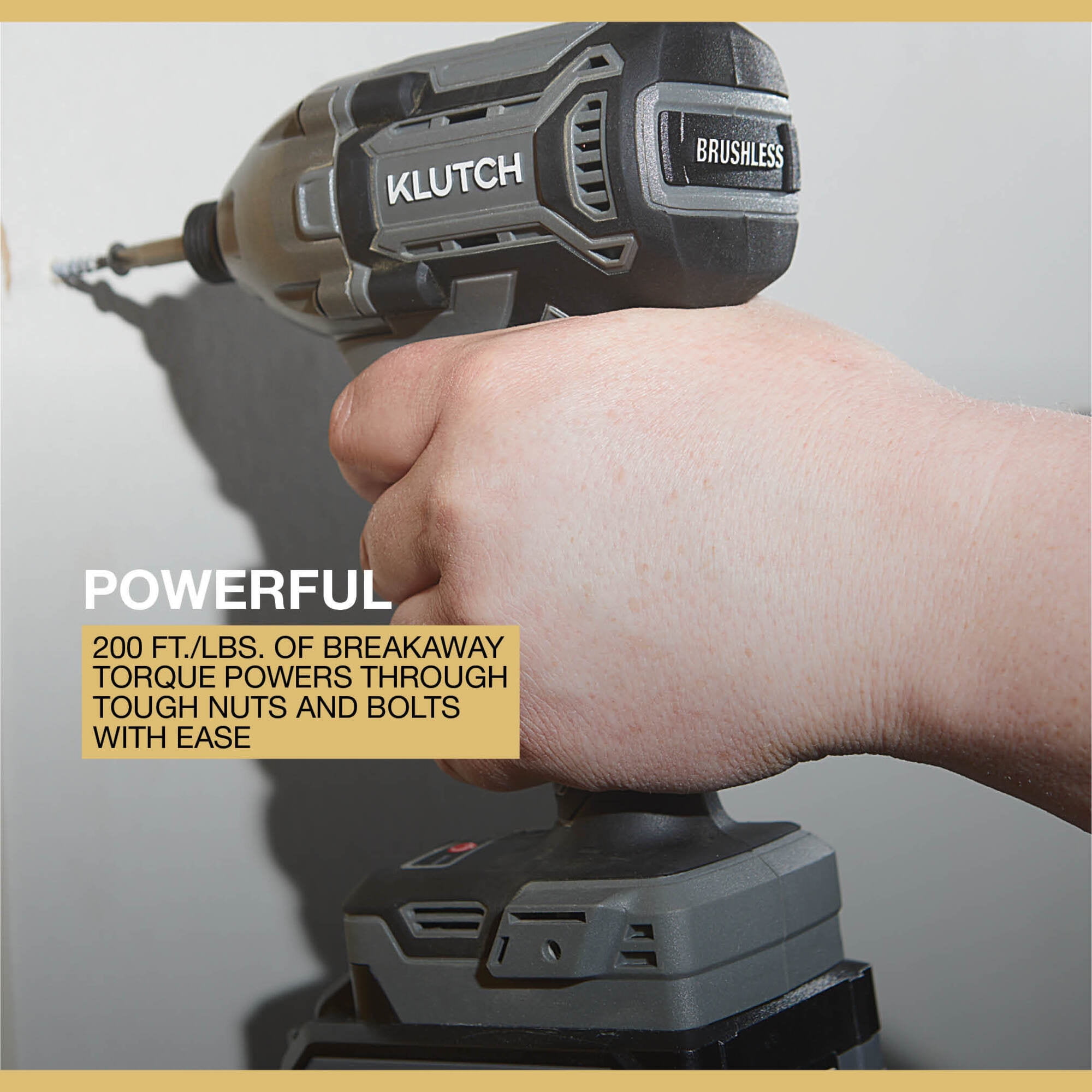 Klutch 1/4in. Impact Driver, KLiQ 20V, 200 Ft./Lbs. Breakaway Torque, Brushless, Cordless, Bare Tool