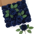 thumbnail image 1 of 50 rosas artificiales con tallos y flores de espuma de tacto real para hacer tú mismo, ramo de boda, centro de mesa, arreglo floral, fiesta, decoración del hogar (color azul), 1 of 4