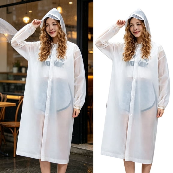 Transparent Long Raincoat, Hooded Waterproof Rain Poncho, Breathable Full Length Rain Jacket with Button Closure, Reusable Outdoor Rainwear for Cycling Travel Camping Rainy Day Protection Supply