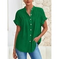 thumbnail image 3 of FreshPretty Womens Button Down Shirts Ruffle Short Sleeve Loose Summer Tops Dressy Casual V Neck Business Work Blouses, 3 of 9