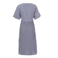 thumbnail image 6 of Henpk Summer Dresses for Women Striped T Shirt Dress Casual Midi Dress Short Sleeve Sundress with Pockets Summer Cotton Blue Striped Bandage Split Long Dress Long Dress Blue XXL, 6 of 9
