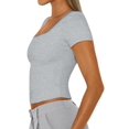 thumbnail image 3 of Gynyvoja Women'S Short Sleeve Tshirts Square Neck Cute Crop Tops Spring Summer Basic Tees Workout Going Out Light Flower Gray L, 3 of 9