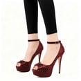 thumbnail image 4 of XYD Women's Peep Toe Strap Buckle Studded Pumps Platform Stilettos Super High Heels Sexy Nightclub Dress Shoes Size 7 Red, 4 of 4
