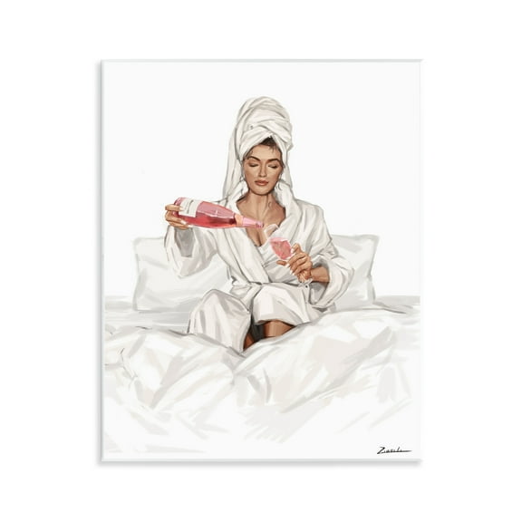 Stupell Industries Pouring Rosé Wine in Bed People Painting Unframed Art Print Wall Art, 11 x 14