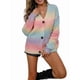 thumbnail image 2 of Suéter Tipo Cárdigan con Degradado de Arcoíris para Mujer, Cárdigan de Punto de Larga con Botones para Otoño e Invierno Rosa S, 2 of 10
