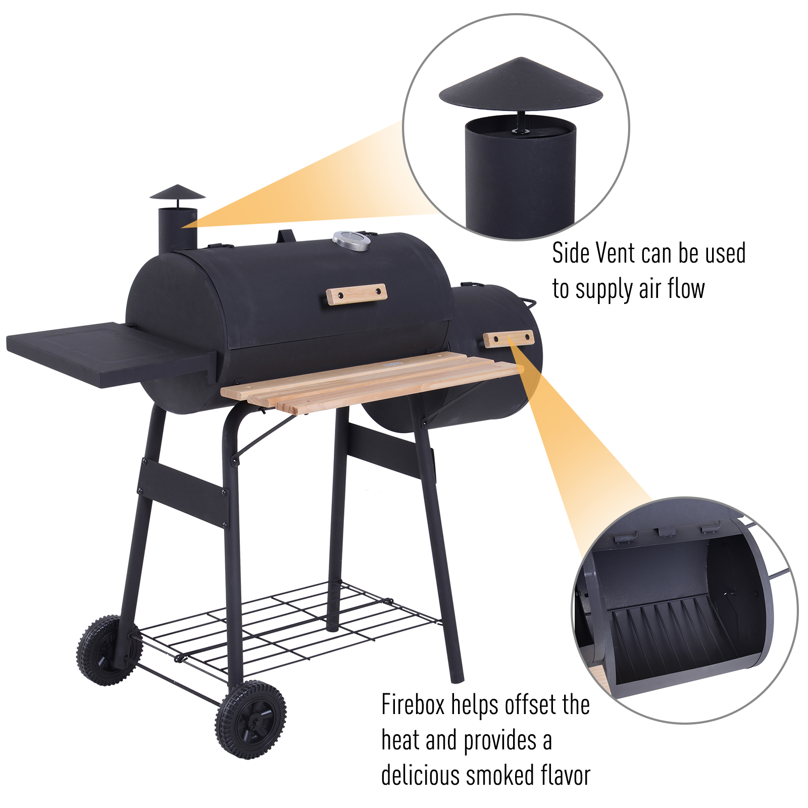 Outsunny 48" Steel Portable Backyard Charcoal BBQ Grill and Offset Smoker Combo - image 4 of 9