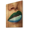 thumbnail image 2 of Designart 'Close Up Woman Lips With Fashion Make Up and Brackets' Modern Print on Natural Pine Wood, 2 of 5