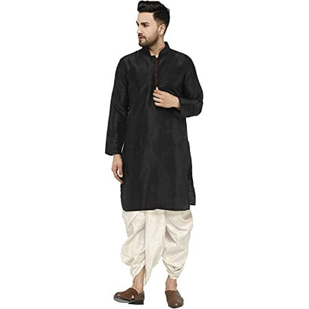 

Royal Kurta Mens Silk Loop Button Dhoti Kurta (38 Black 3)