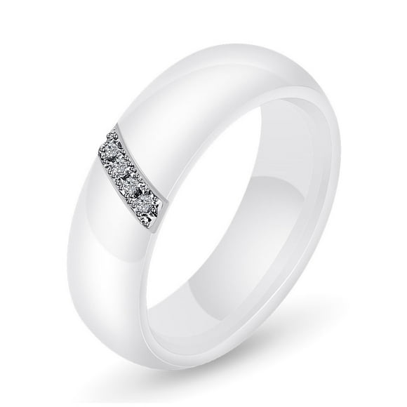 Minnieouse Anillo de circón con incrustaciones, superficie lisa, bucle de cerámica blanco y negro, anillos de acero de titanio de estilo Simple, Type11 NO11
