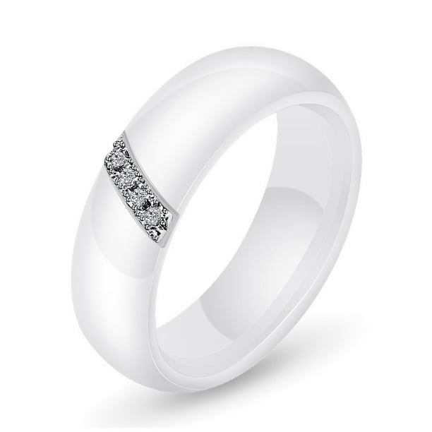 Anillo de circón con incrustaciones Qarigey cerámica Blanco y negro