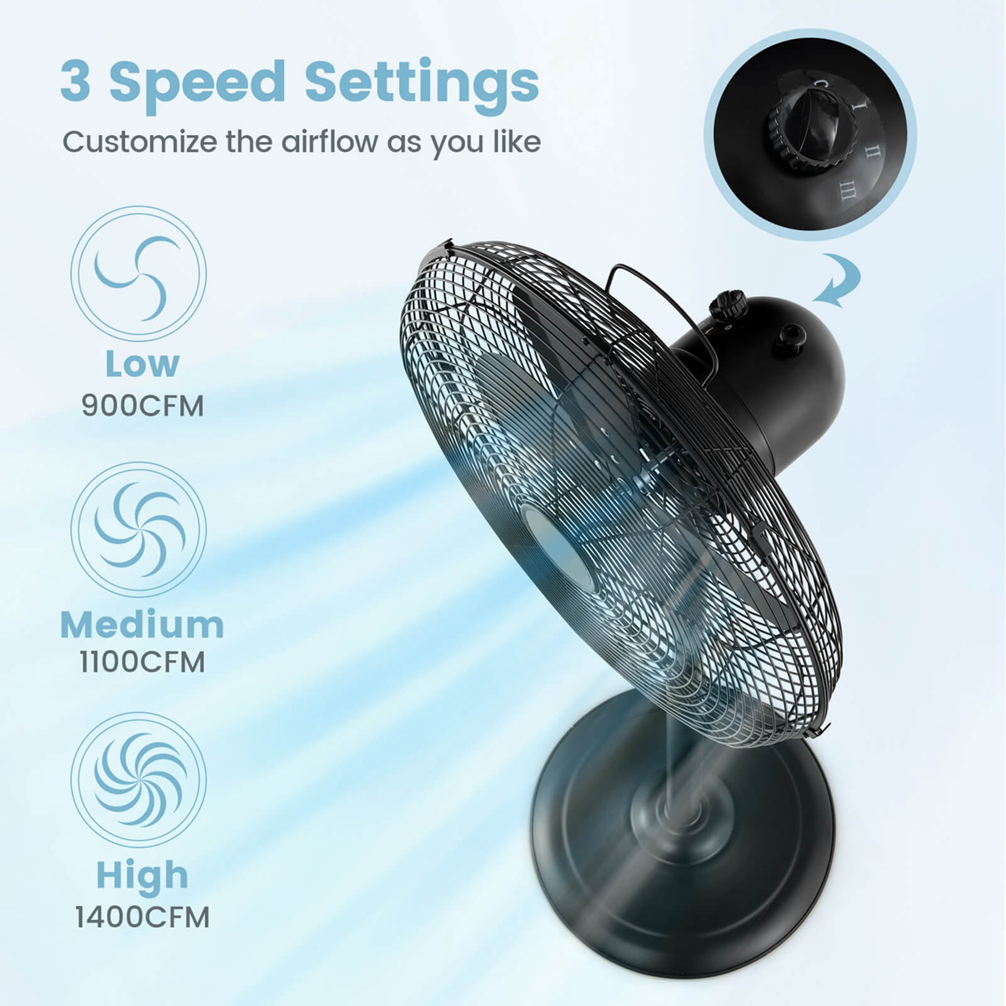 Costway 16" Standing Pedestal Fan with 3 Speed Settings Carrying Handle Aluminum Blades Black