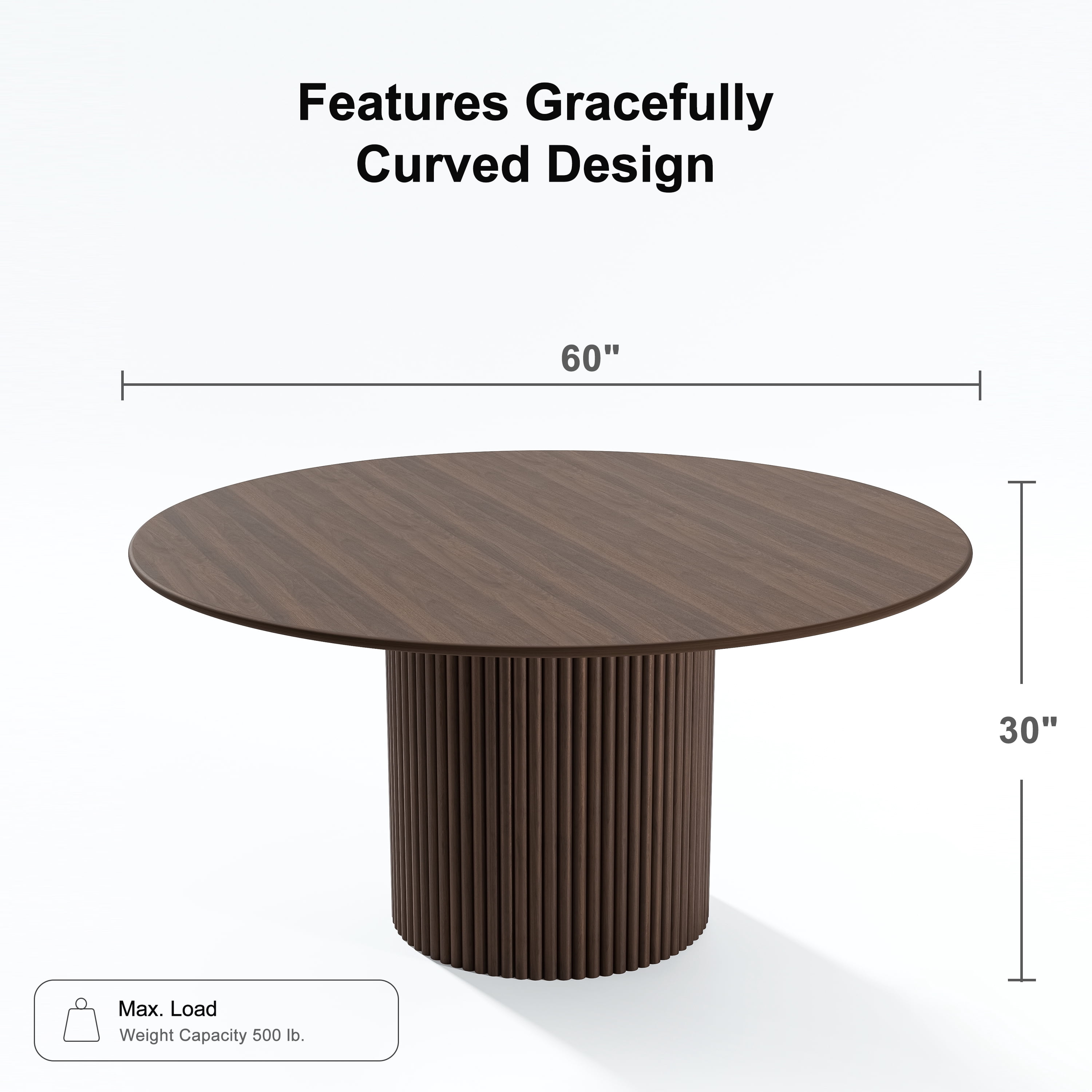 MAYEERTY 60 in. Soild Wood Walnut Dining Table Round Kitchen Table