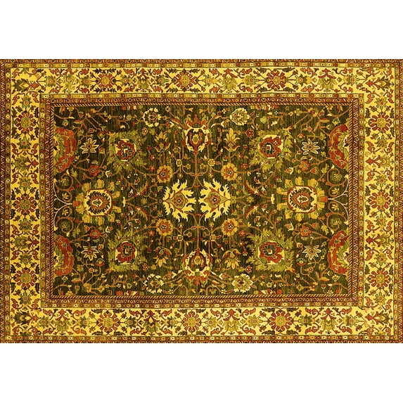 Ahgly Company Indoor Rectangle Oriental Yellow Industrial Area Rugs, 2' x 5'