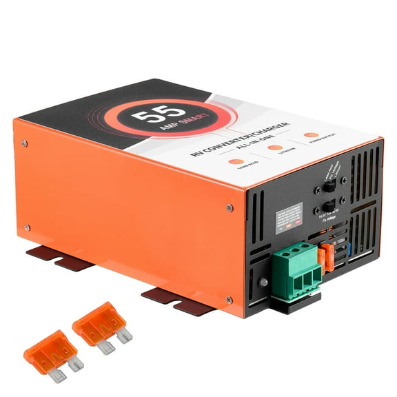 KFFKFF 55 Amp RV Power Converter, 110V AC to 12V DC Battery Charger, Multi-Stage Smart Charging, 13V-16.5V Range, Works with Lithium & Lead Acid Batteries, Ideal for Campers