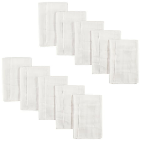 Luvable Friends Birdseye Prefold Cloth Diapers, White, 10
