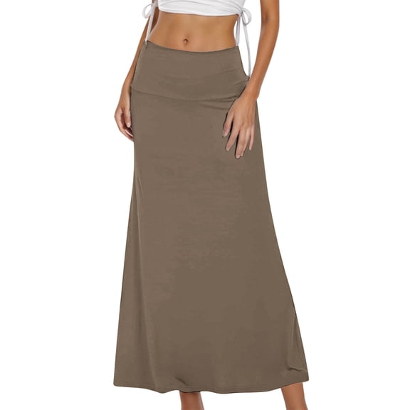 Fgnfyis Women's Flowy A-Line Skirt Casual High Waist Pleated Midi Skirt for Daily Wear Comfortable Stretchy Soft Fabric Fashionable and Versatile Khaki L