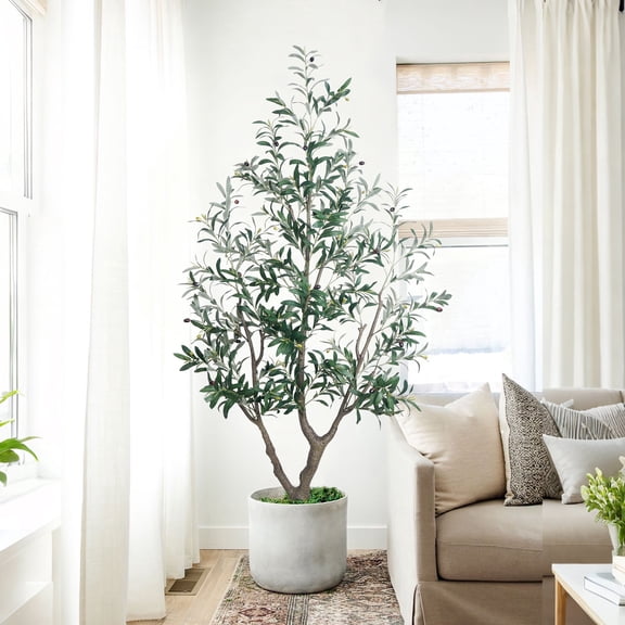 OLIVIVI Artificial Olive Tree 6FT Tall Faux Silk Plant for Home Office Decor Indoor Outdoor Fake Lifelike Potted Plant with Wood Branches 1 pack