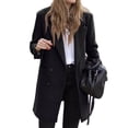 thumbnail image 4 of UTSJKR Women's Winter Coat Double Breasted Long Sleeve Warm Outwear Solid Color Trench Coat Jacket Overcoat Black S, 4 of 9