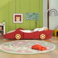 thumbnail image 3 of Llinc Store Full Size Race Car-Shaped Novelty Platform Bed Frame with Wheels, Red, Full Size, 3 of 10