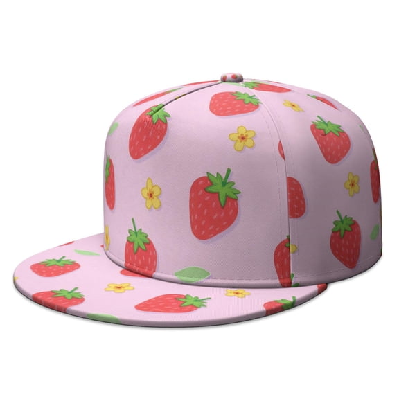 Flat Brim Trucker Cap Strawberry Adjustable Brim High Top End Trendy Color Style Baseball Cap for Outdoor Activity Participants