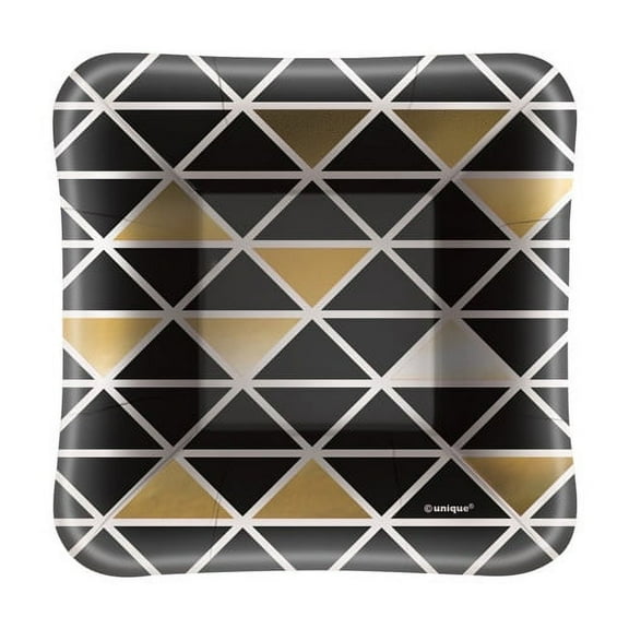 Foil Chic Black & Gold Geometric Appetizer Plates, 8ct
